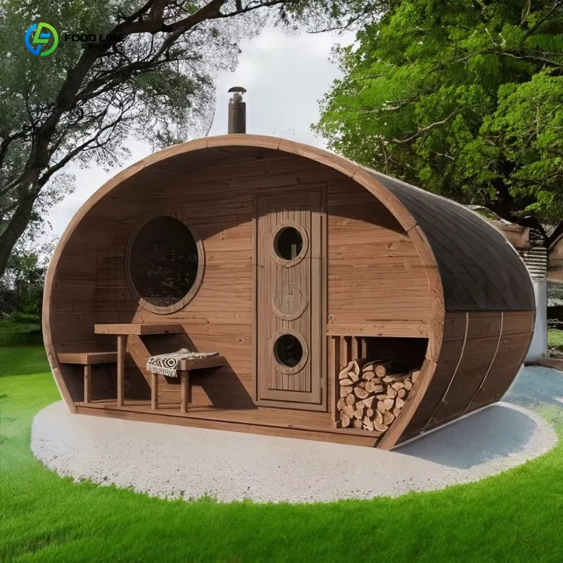 Customized Outdoor Barrel Sauna Suite Traditional Wood Burning Stove Village Wellness Retreat - Image 6