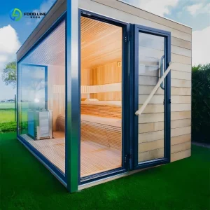 Modern Design 6kw Power Hemlock Solid Wood Panoramic Outdoor Dry Steam Sauna with Control Panel High Quality