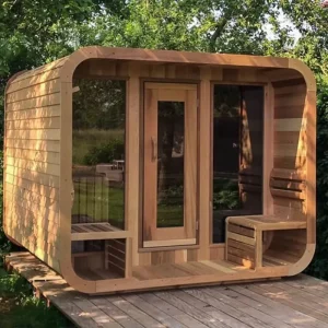 Traditional 6 Person Outdoor Sauna Room 6kW Stove Red Cedar Square House Far Infrared Steamer