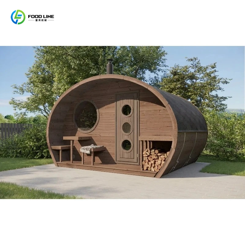 Customized Outdoor Barrel Sauna Suite Traditional Wood Burning Stove Village Wellness Retreat - Image 5