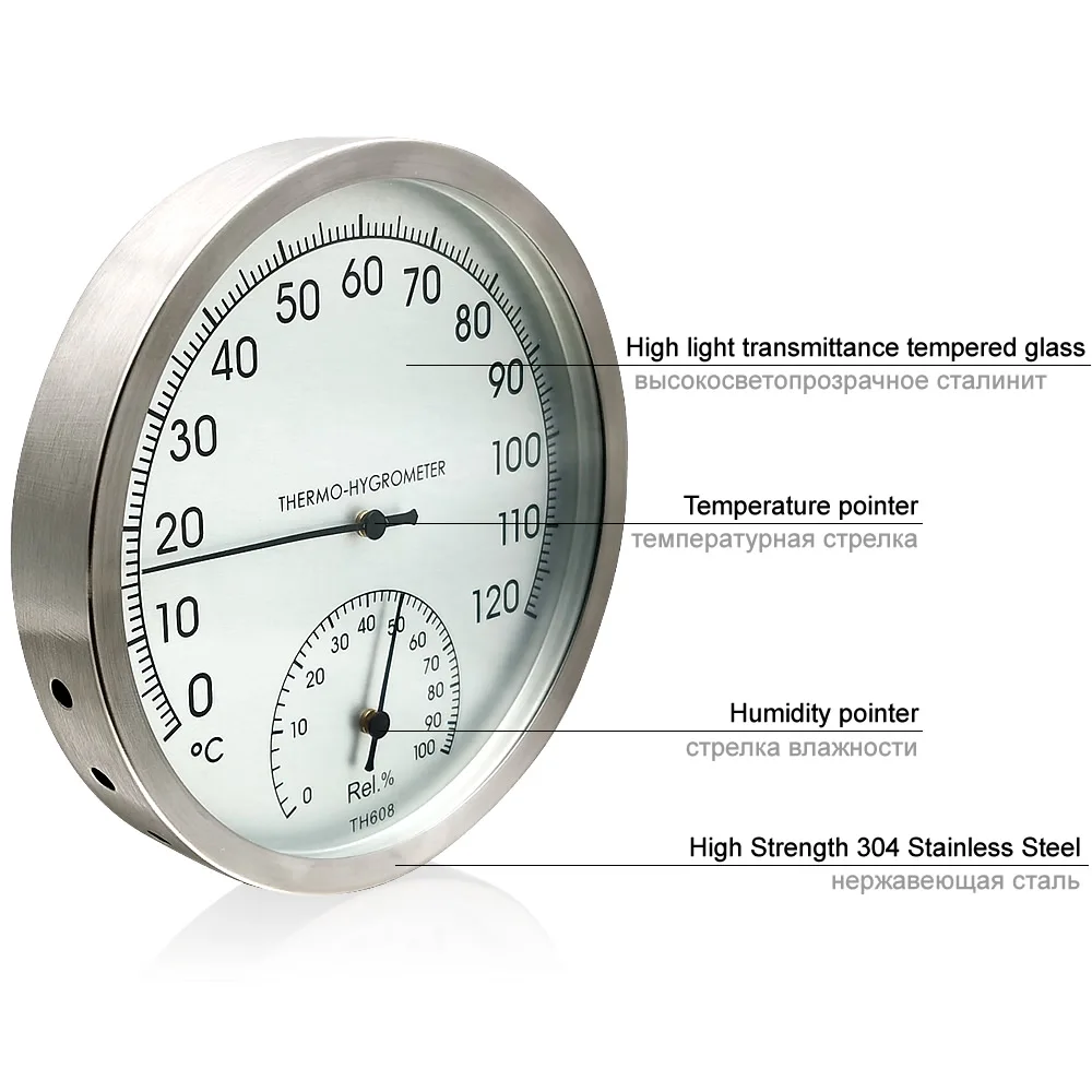 Temperature-Humidity-Meter Room-Accessories Sauna Steam Wood 2-In-1 Metal Casing - Image 5