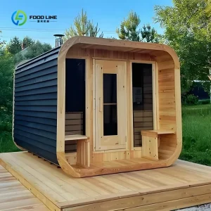 Modern Design Outdoor Sauna Room with Comfortable Benches Shower Water-Resistant Roof Low Price for Home Villa Use Customized