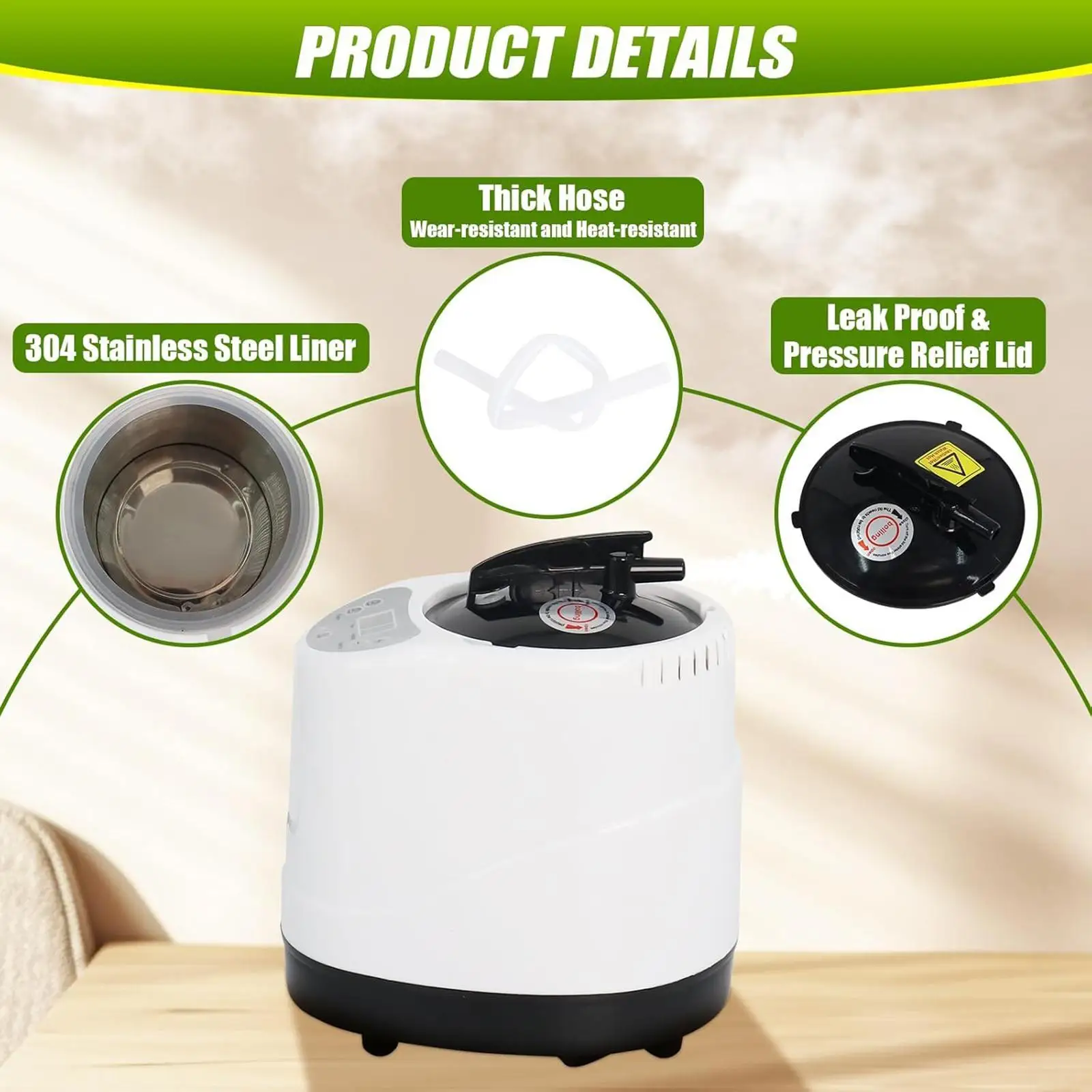 3L Sauna Steamer Stainless Steel Liner Large Capacity Sauna Steamer Pot, Home SPA Accessories with Remote Control for SPA Hotel - Image 4